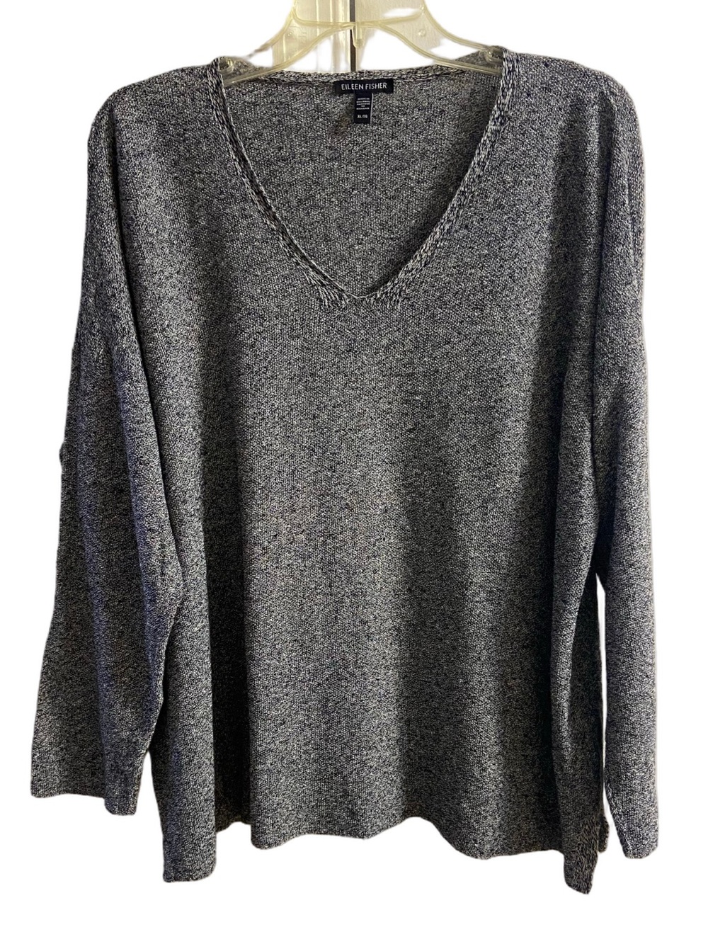 Eileen Fisher Boxy V-Neck Lightweight Knit Pullover Sweater Organic Linen Cotton